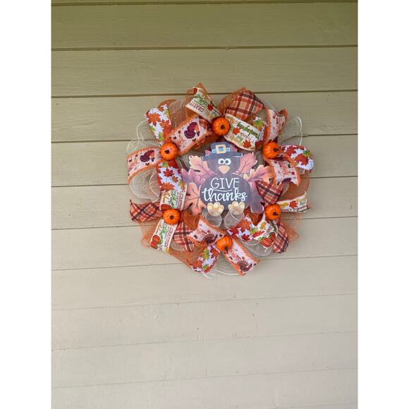 Give Thanks Thanksgiving Turkey Wreath – Fall Harvest Front Door Decor - Picture 7 of 7